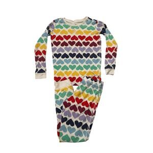 PRIMARY Rainbow Heart Stripes Long John Pajama Set Size 6-7 Kids Organic Unisex
